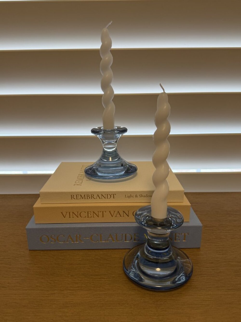 VTG Signed Holmegaard 'Moon Stone Blue' MCM Candlestick Holders Per Lutken